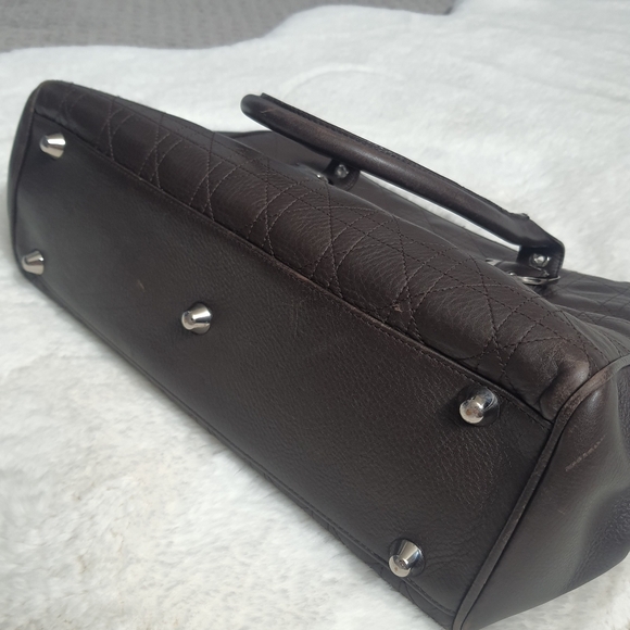 Christian Dior Cannage Leather Tote Bag Quilted Brown VNTG D Buckles - Picture 13 of 16